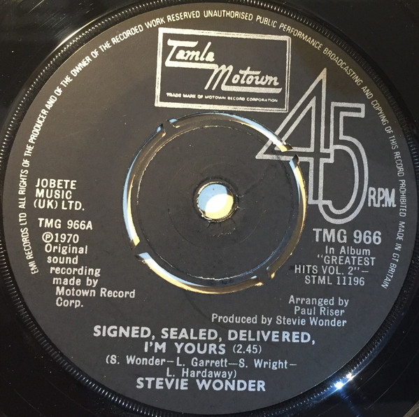 Signed, Sealed, Delivered, I'm Yours